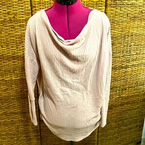 EUC Maurices TAN CREAM rouched sides  Waffle Cowl Neck Top oversized L